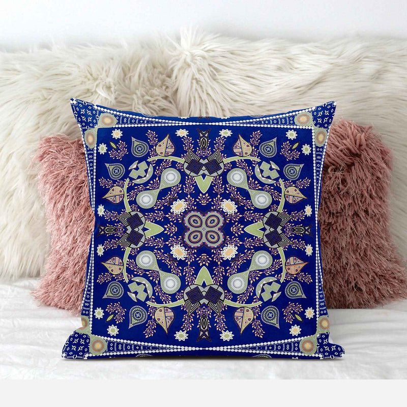 20" X 20" Midnight Green Blown Seam Floral Indoor Outdoor Throw Pillow