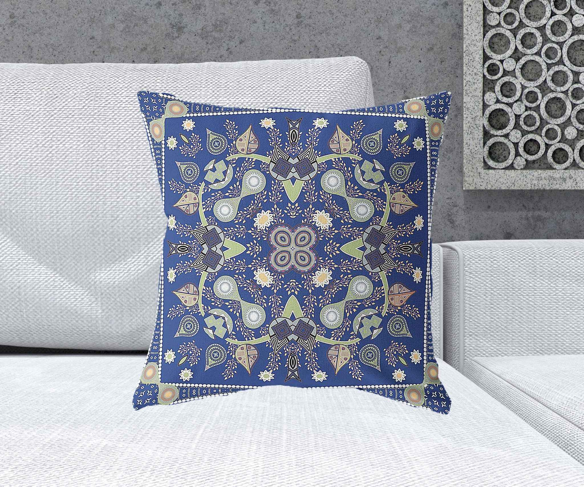 20" X 20" Midnight Green Blown Seam Floral Indoor Outdoor Throw Pillow