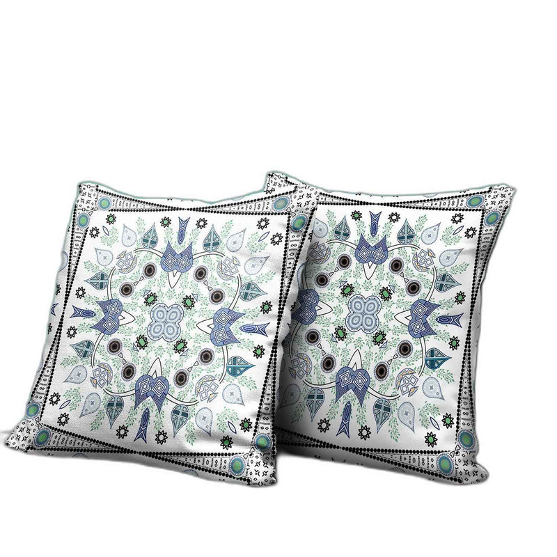 26" x 26" Blue and Off White Blown Seam Paisley Indoor Outdoor Throw Pillow