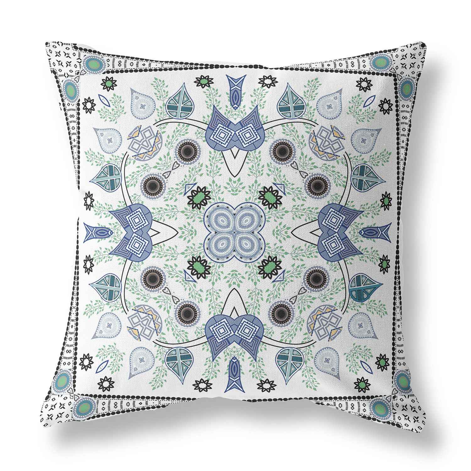 26" x 26" Blue and Off White Blown Seam Paisley Indoor Outdoor Throw Pillow