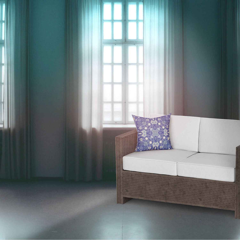 26" X 26" Midnight White Blown Seam Floral Indoor Outdoor Throw Pillow