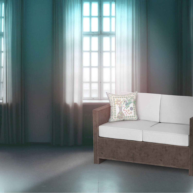 16" X 16" Cream And Yellow Bird Blown Seam Abstract Indoor Outdoor Throw Pillow