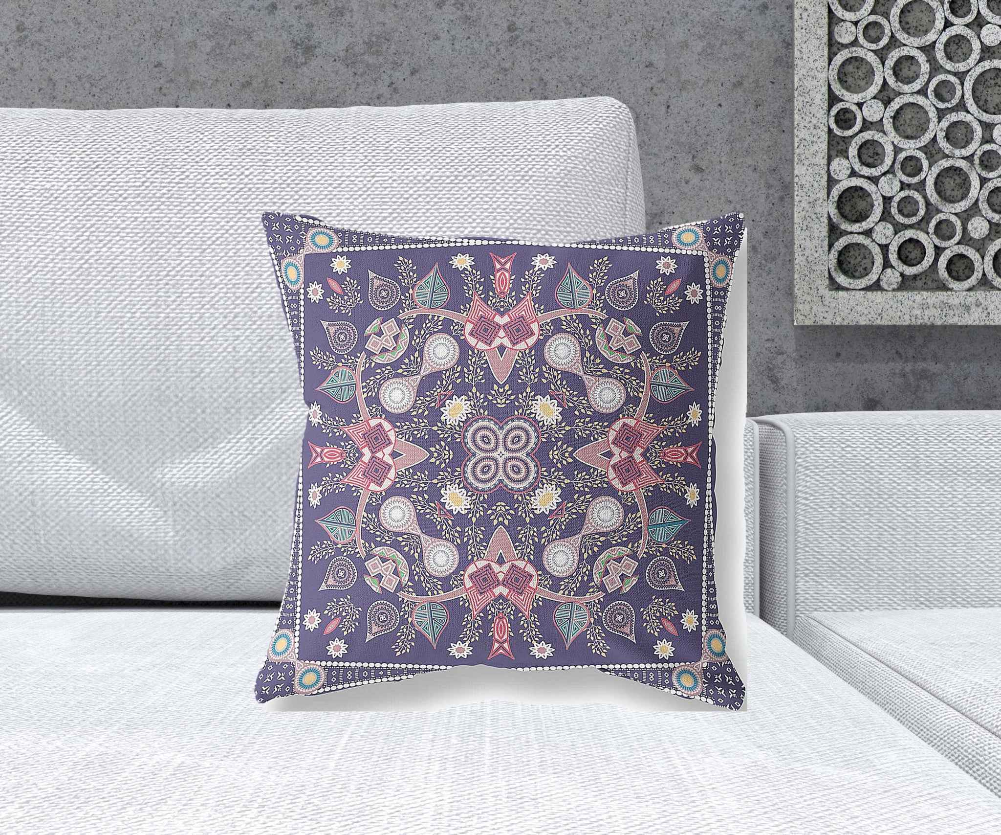 18" x 18" Purple Blown Seam Paisley Indoor Outdoor Throw Pillow