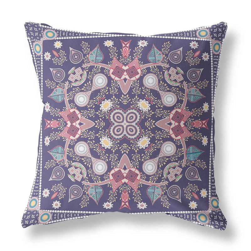 18" x 18" Purple Blown Seam Paisley Indoor Outdoor Throw Pillow