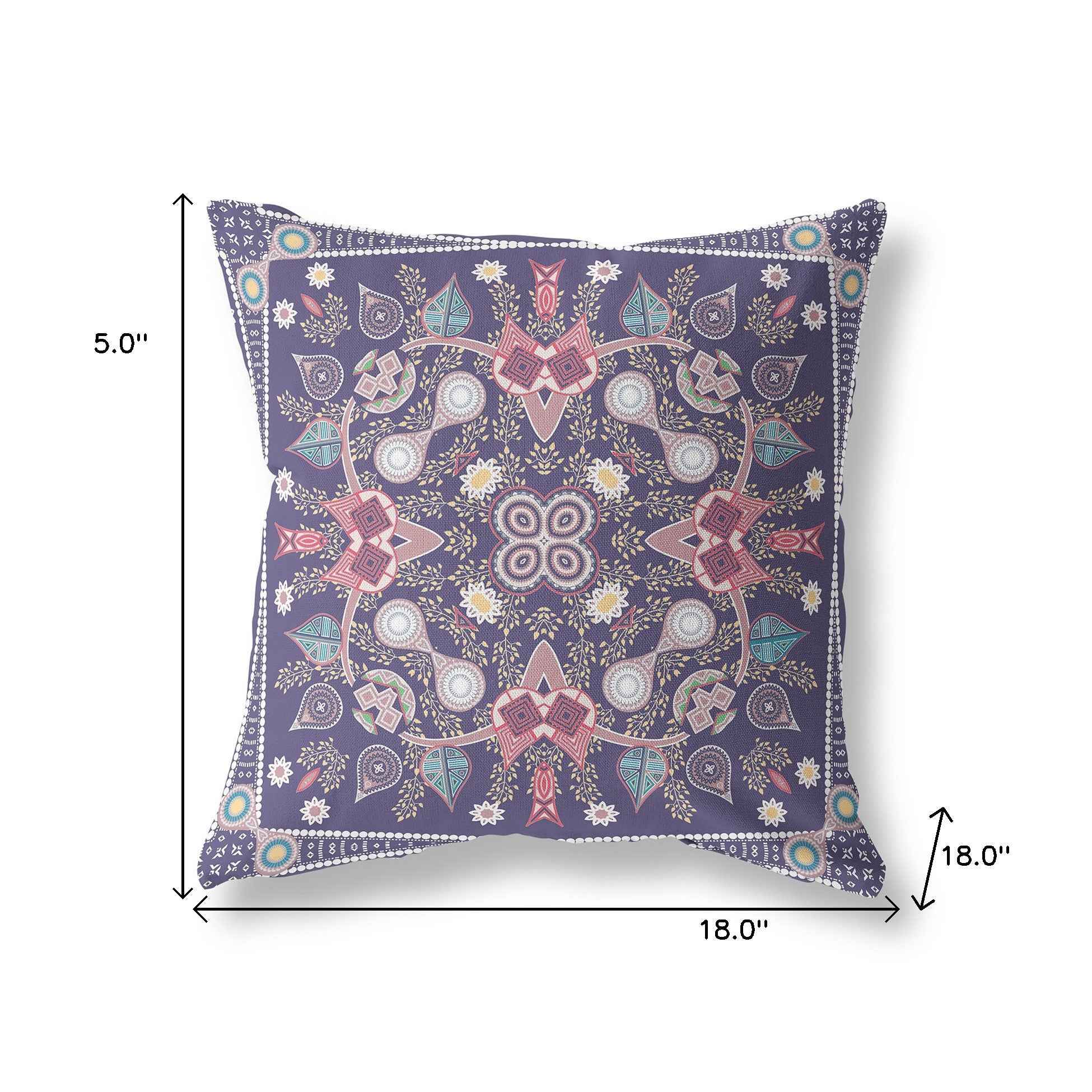 18" x 18" Purple Blown Seam Paisley Indoor Outdoor Throw Pillow