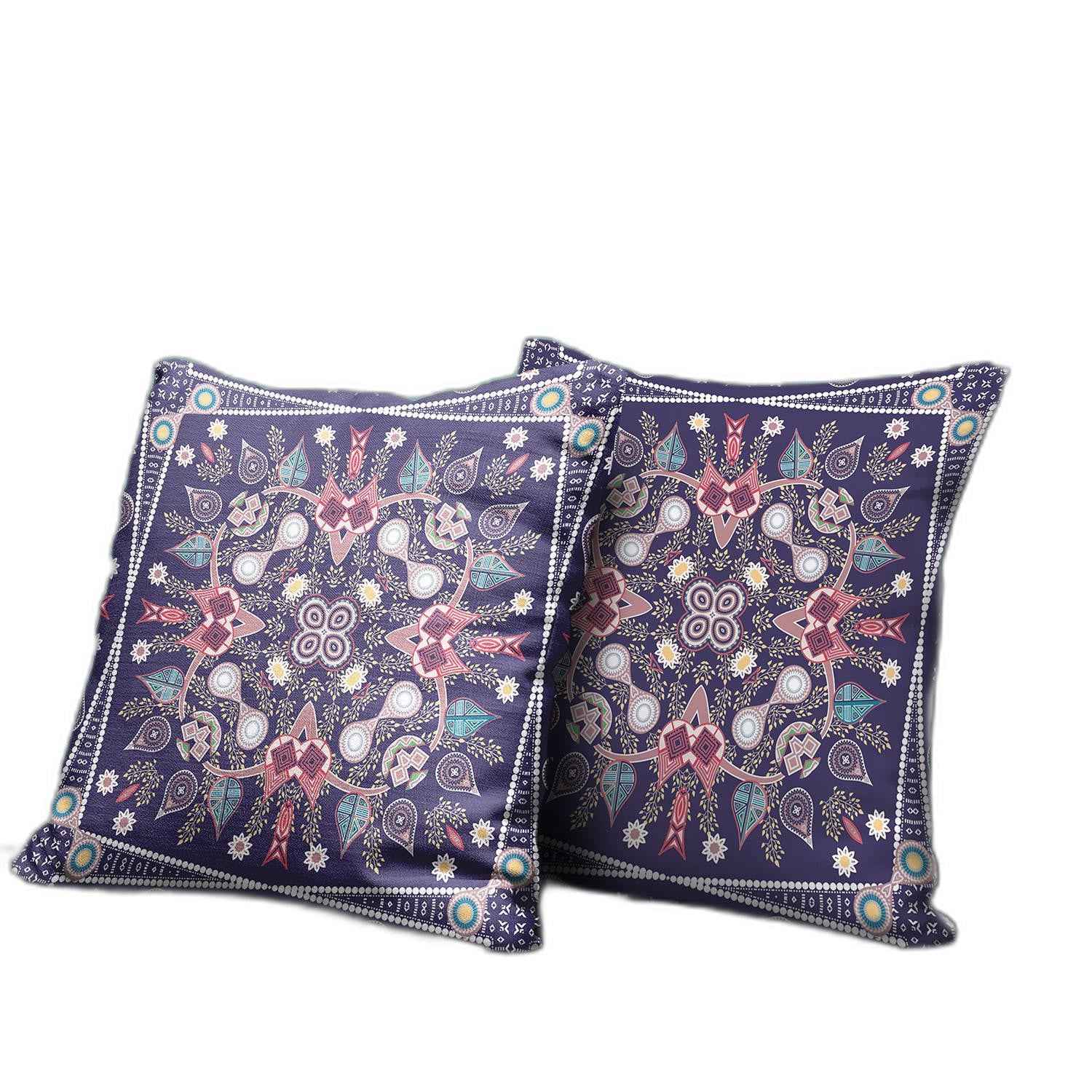 18" x 18" Purple Blown Seam Paisley Indoor Outdoor Throw Pillow