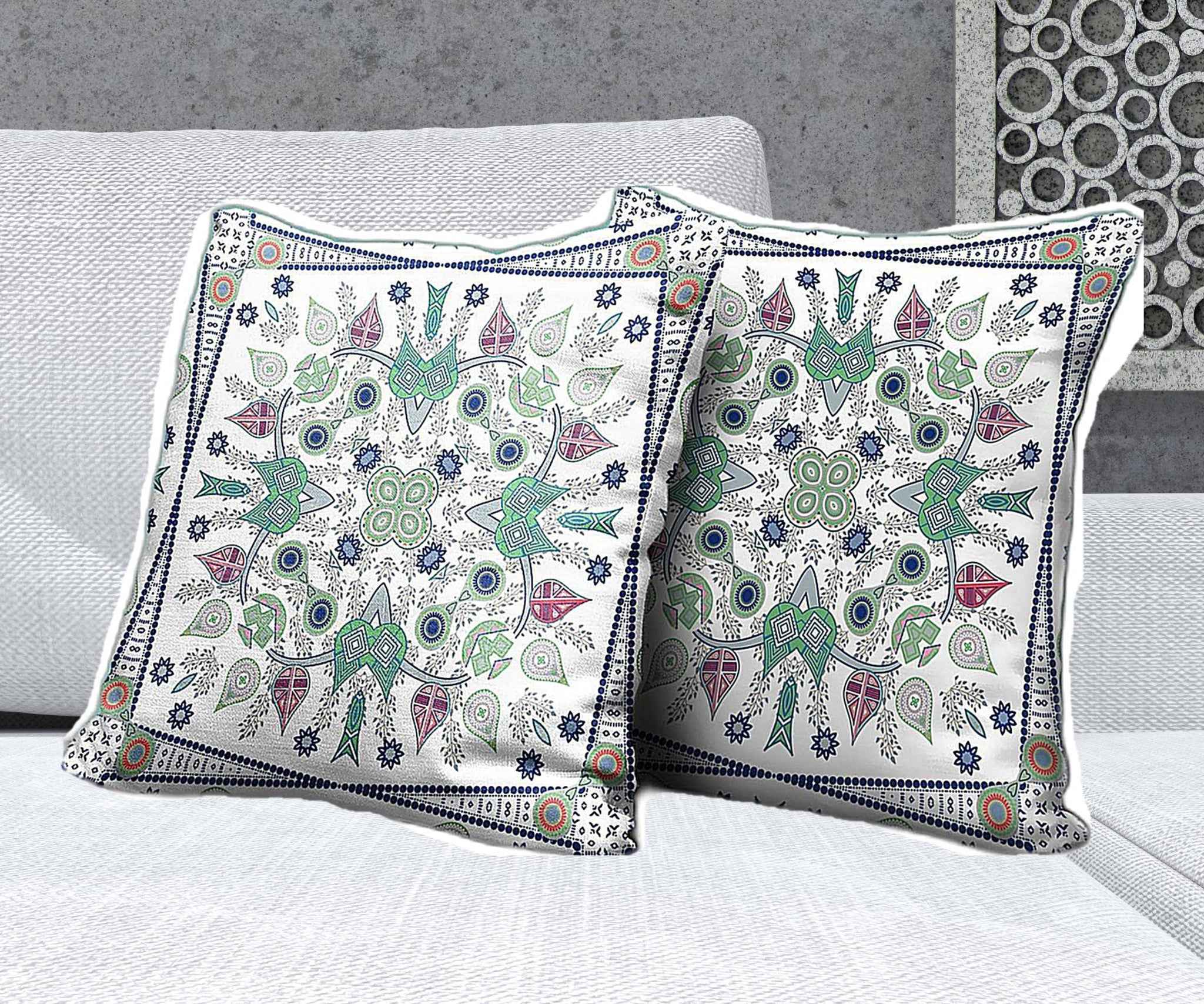 20" x 20" Off White Blown Seam Floral Indoor Outdoor Throw Pillow