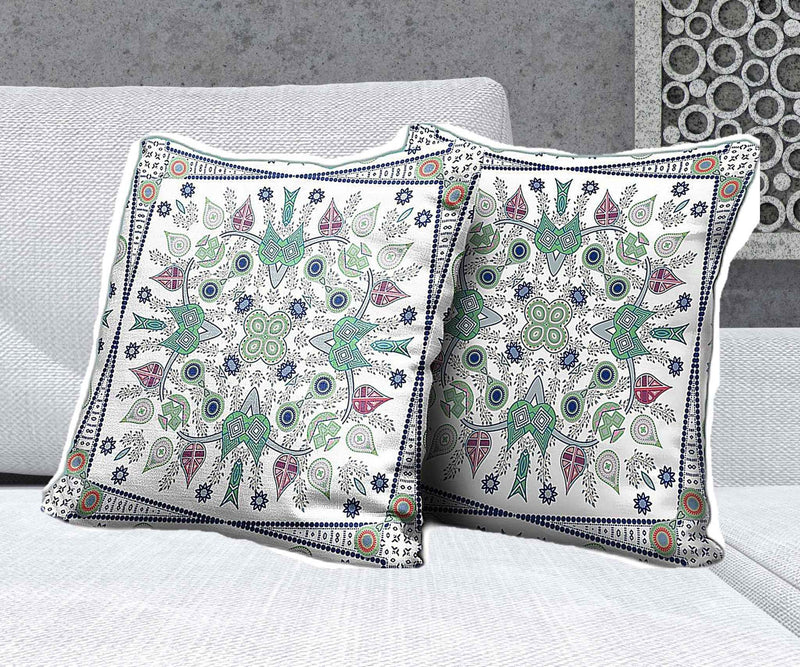20" x 20" Off White Blown Seam Floral Indoor Outdoor Throw Pillow