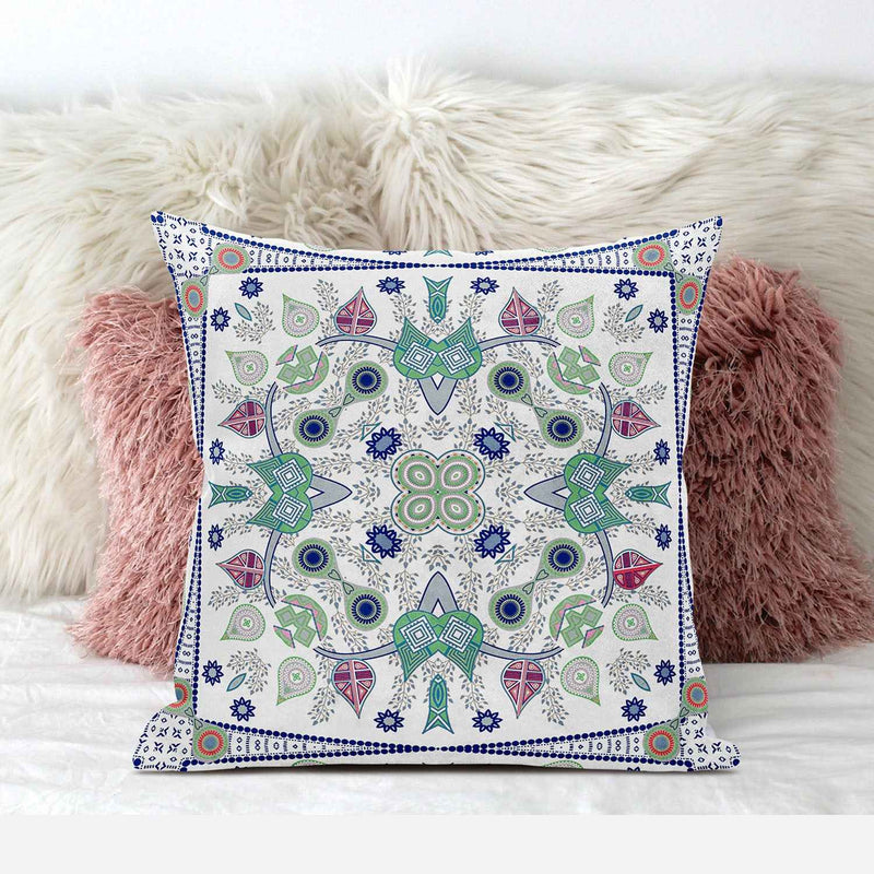 20" x 20" Off White Blown Seam Floral Indoor Outdoor Throw Pillow