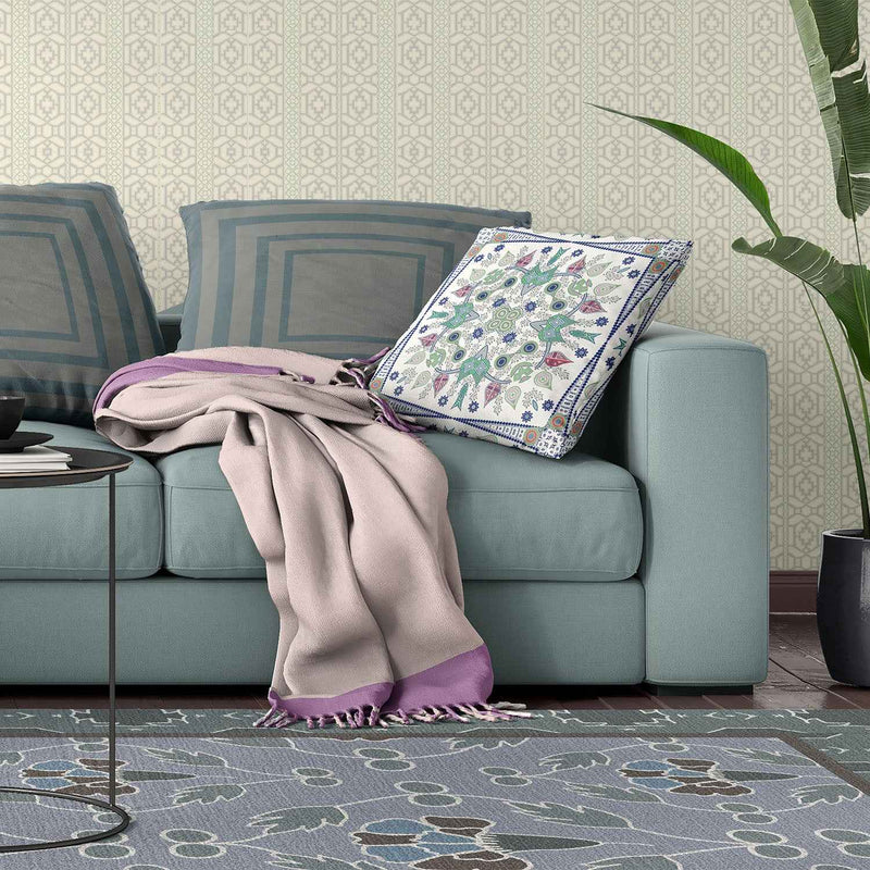 20" x 20" Off White Blown Seam Floral Indoor Outdoor Throw Pillow