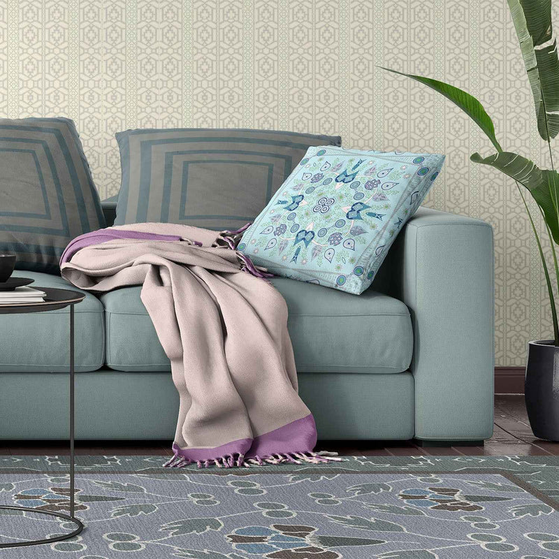 20" X 20" Light White Blown Seam Floral Indoor Outdoor Throw Pillow