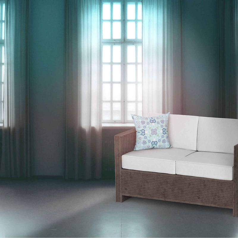 20" X 20" Light White Blown Seam Floral Indoor Outdoor Throw Pillow