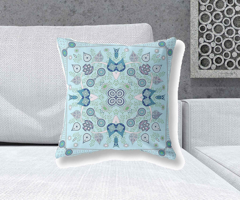 20" X 20" Light White Blown Seam Floral Indoor Outdoor Throw Pillow