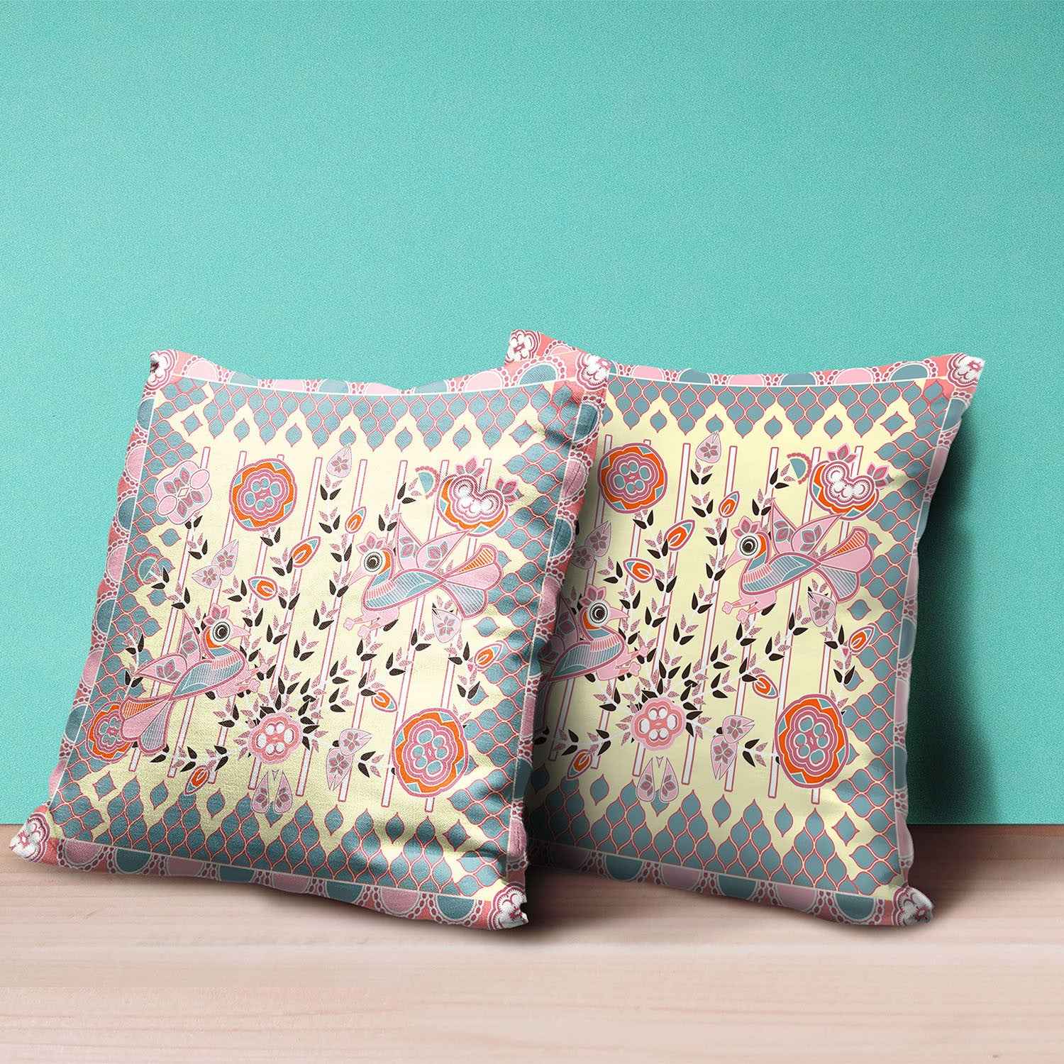 20" x 20" Yellow Peacock Blown Seam Floral Indoor Outdoor Throw Pillow