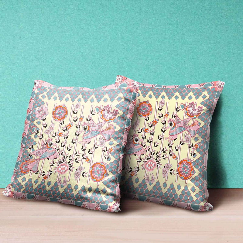 20" x 20" Yellow Peacock Blown Seam Floral Indoor Outdoor Throw Pillow