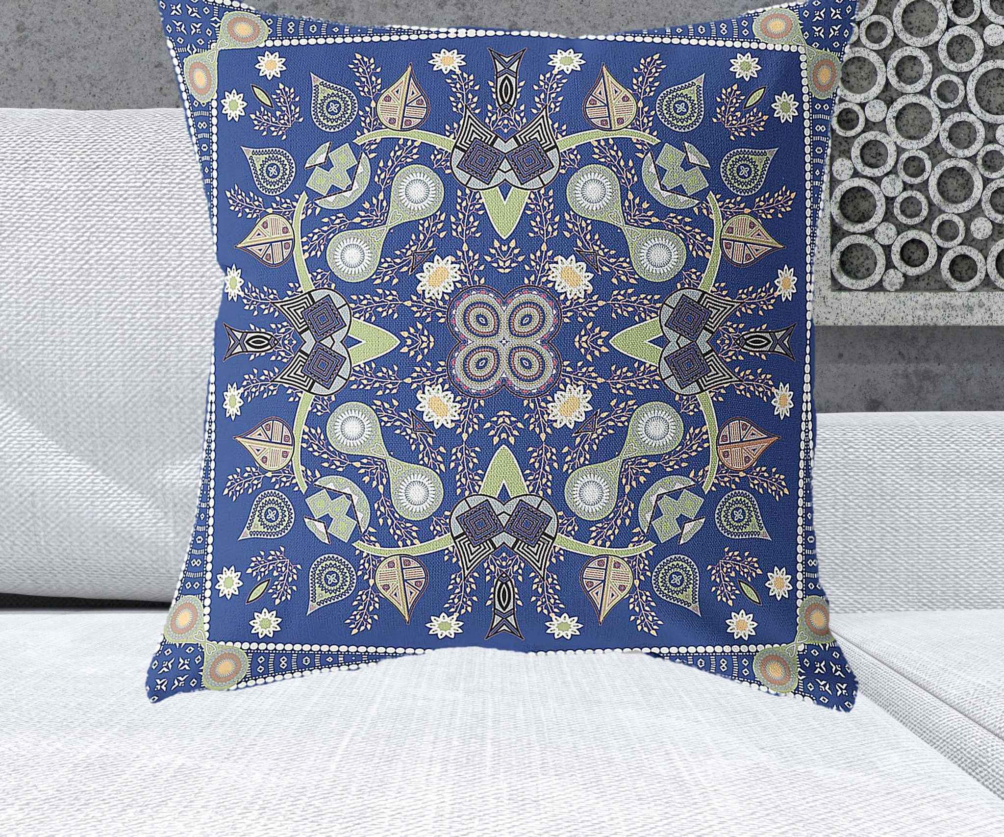 26" X 26" Midnight Green Blown Seam Floral Indoor Outdoor Throw Pillow