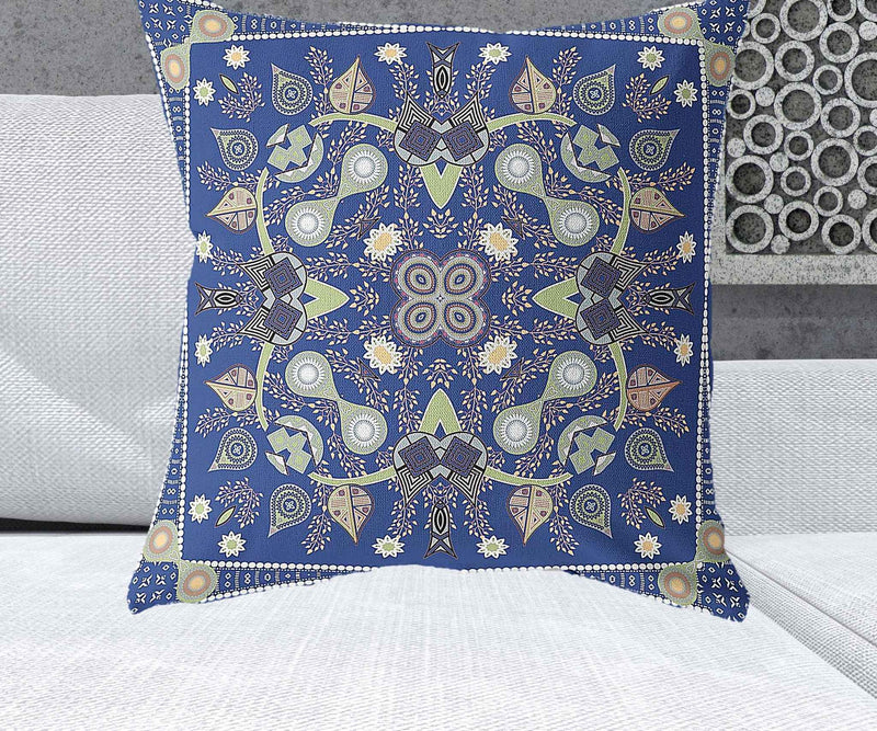 26" X 26" Midnight Green Blown Seam Floral Indoor Outdoor Throw Pillow