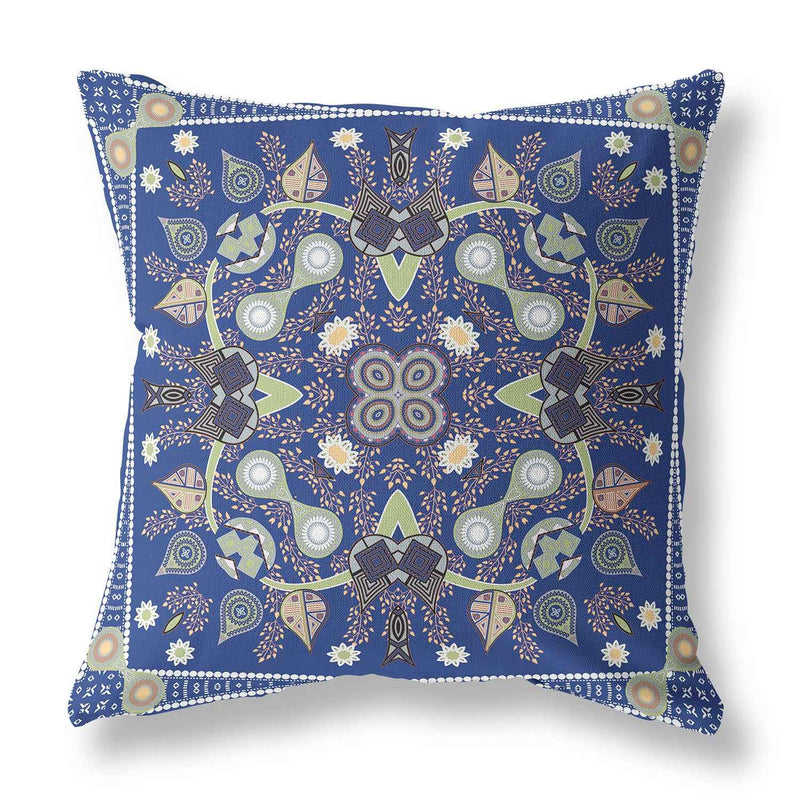 26" X 26" Midnight Green Blown Seam Floral Indoor Outdoor Throw Pillow