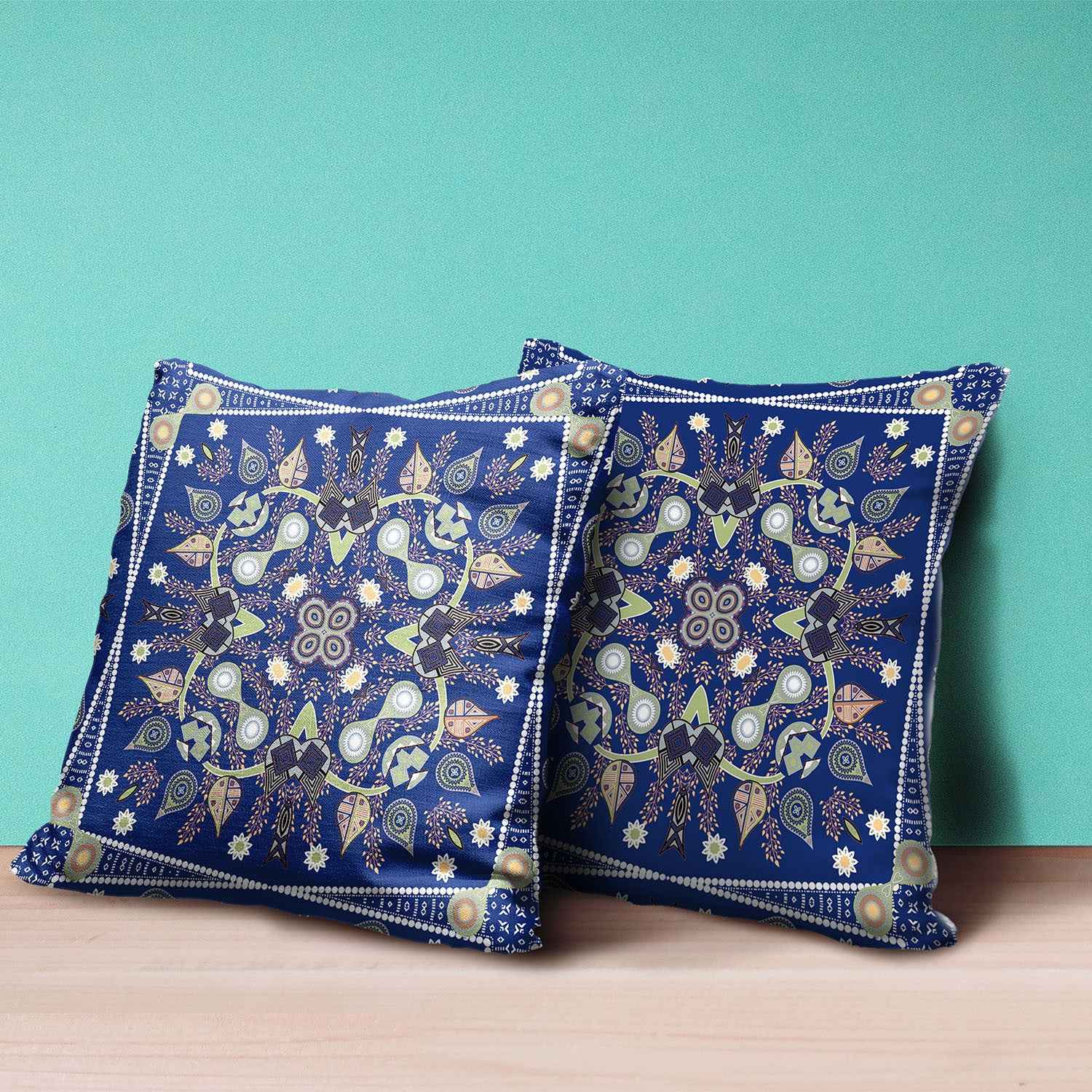 26" X 26" Midnight Green Blown Seam Floral Indoor Outdoor Throw Pillow