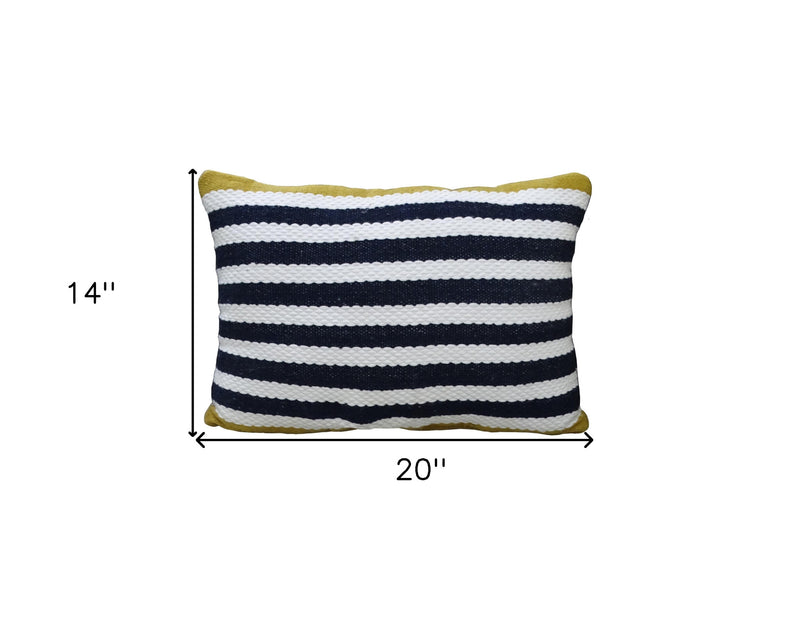 14" X 20" Black And Yellow Zippered Striped Indoor Outdoor Throw Pillow - Outdoor