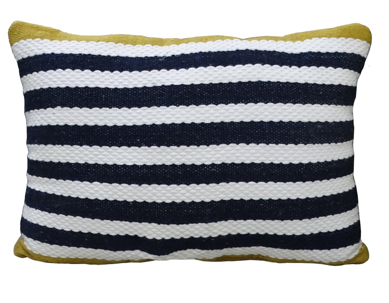 14" X 20" Black And Yellow Zippered Striped Indoor Outdoor Throw Pillow - Outdoor