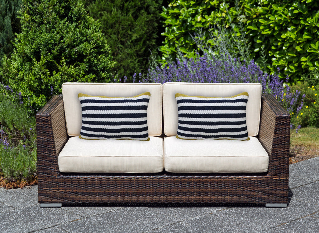 14" X 20" Black And Yellow Zippered Striped Indoor Outdoor Throw Pillow - Outdoor