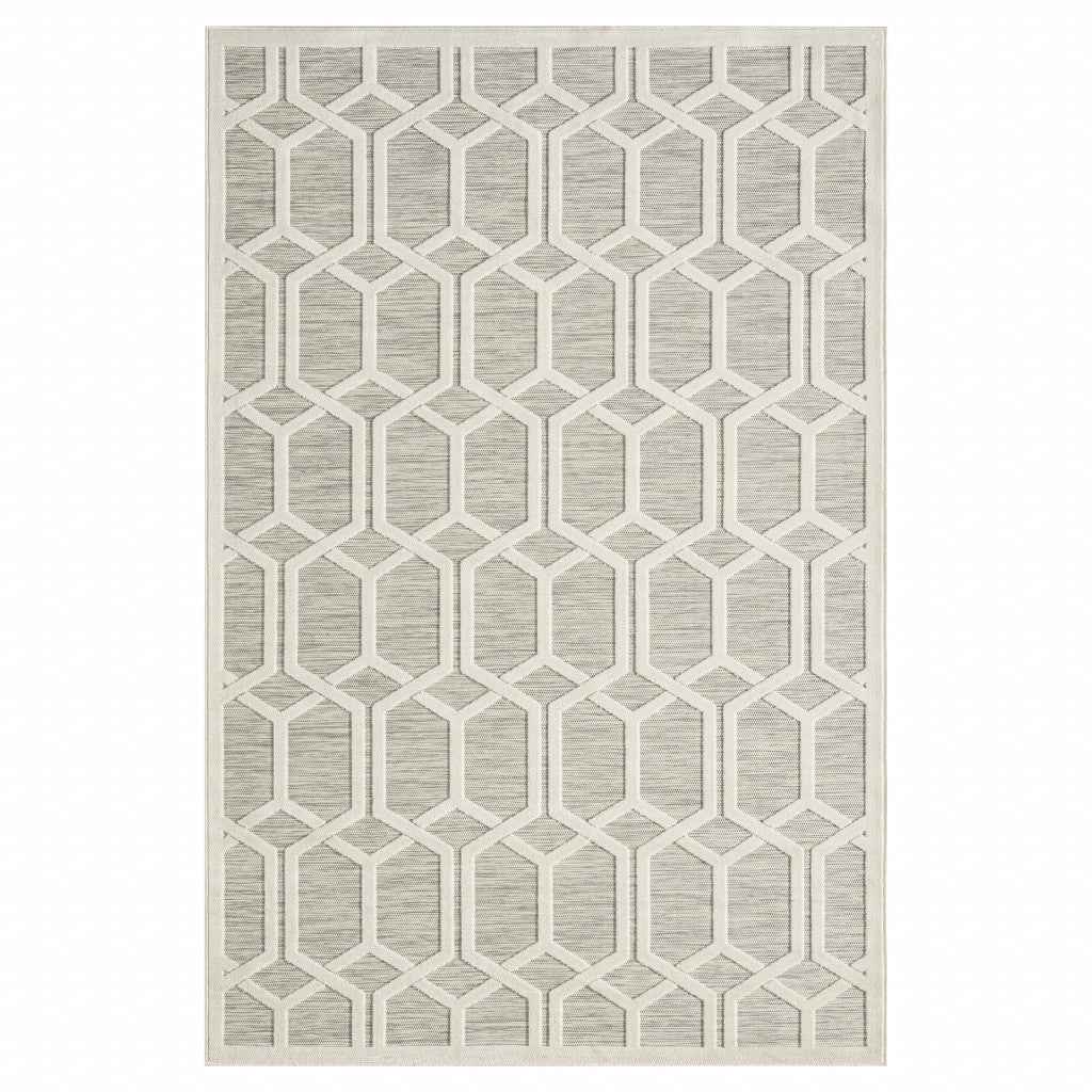 5' X 7' Gray And Ivory Geometric Stain Resistant Indoor Outdoor Area Rug