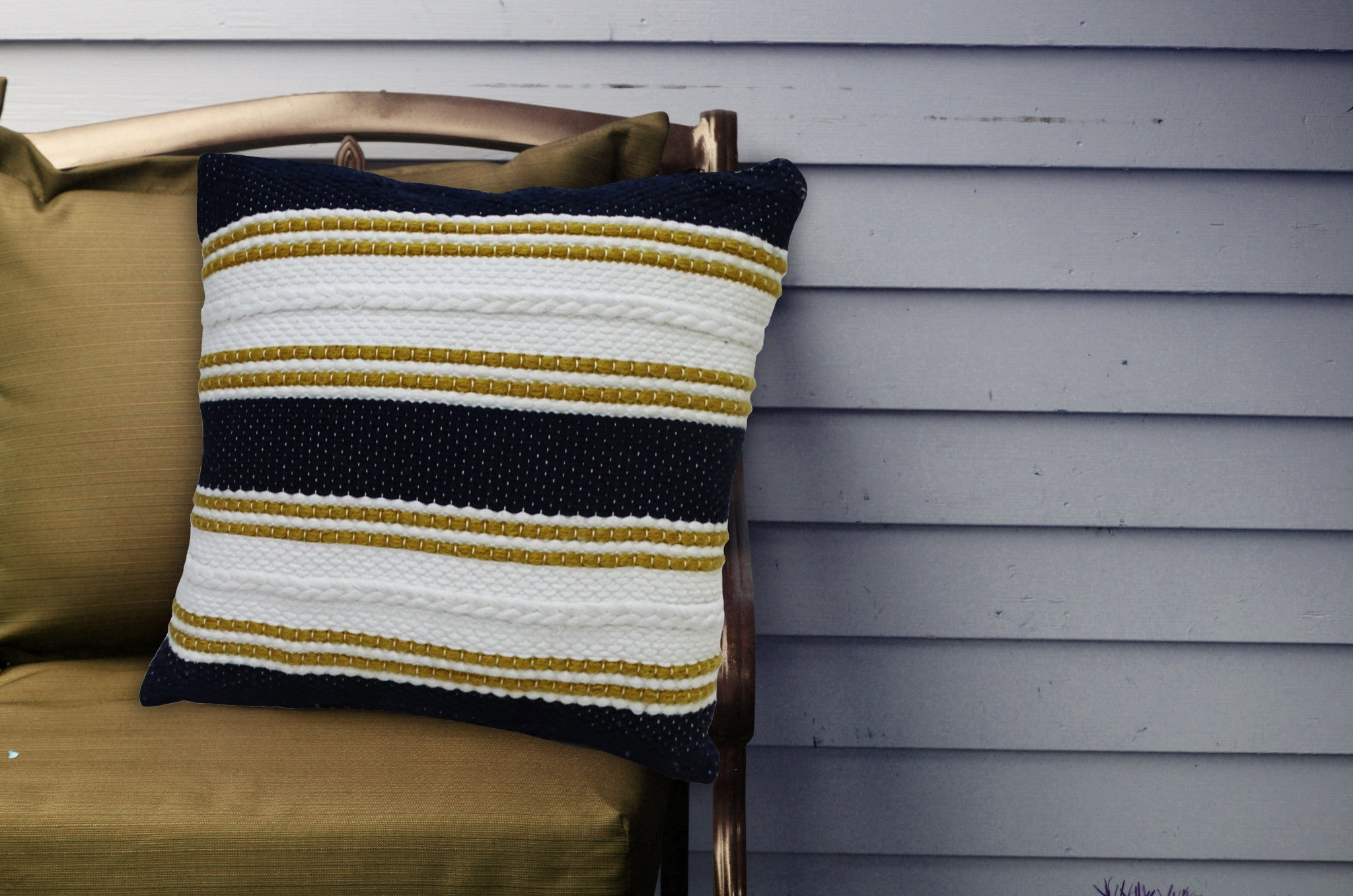 18" X 18" Black And Yellow Zippered Striped Indoor Outdoor Throw Pillow - Outdoor