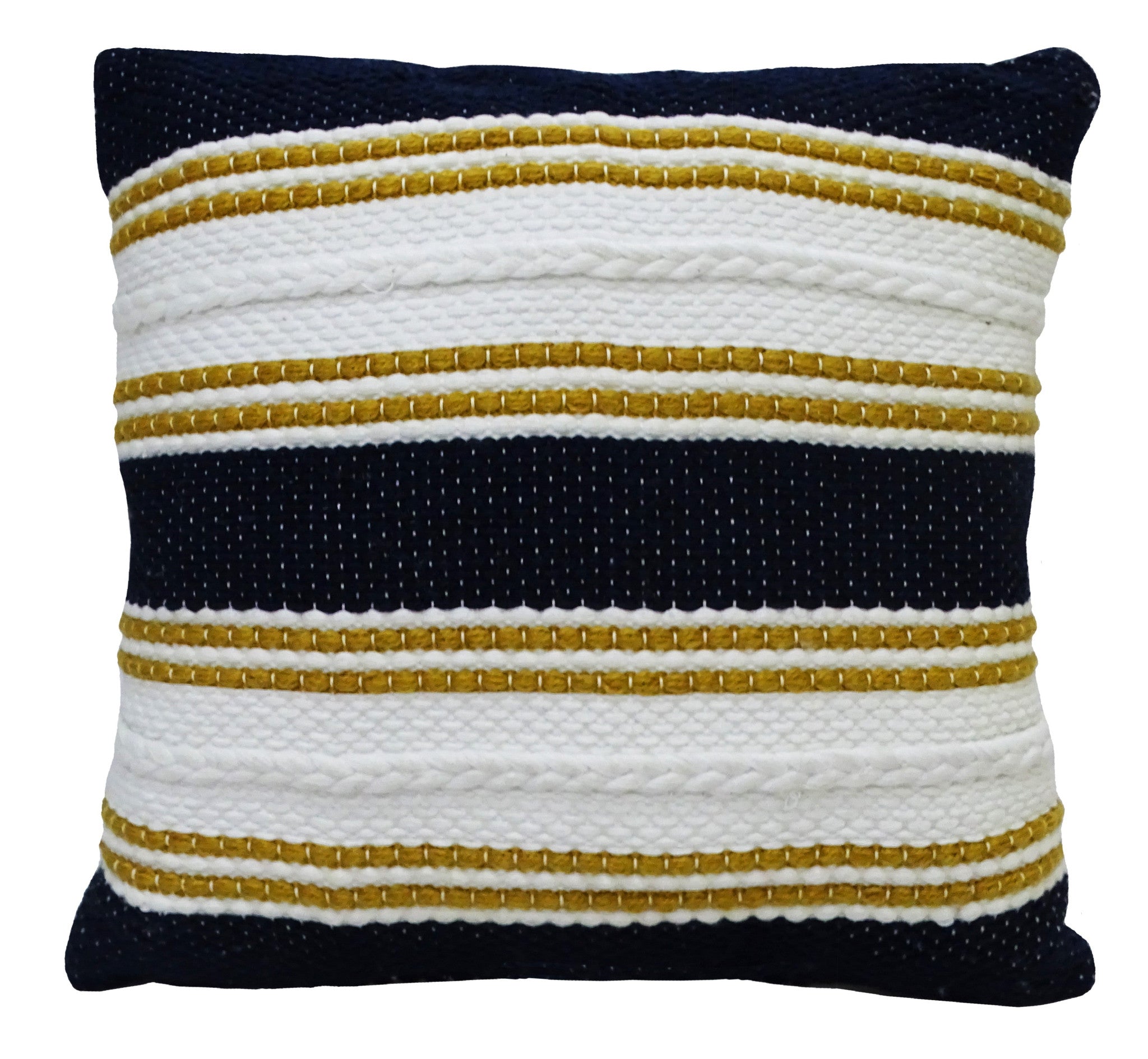 18" X 18" Black And Yellow Zippered Striped Indoor Outdoor Throw Pillow - Outdoor