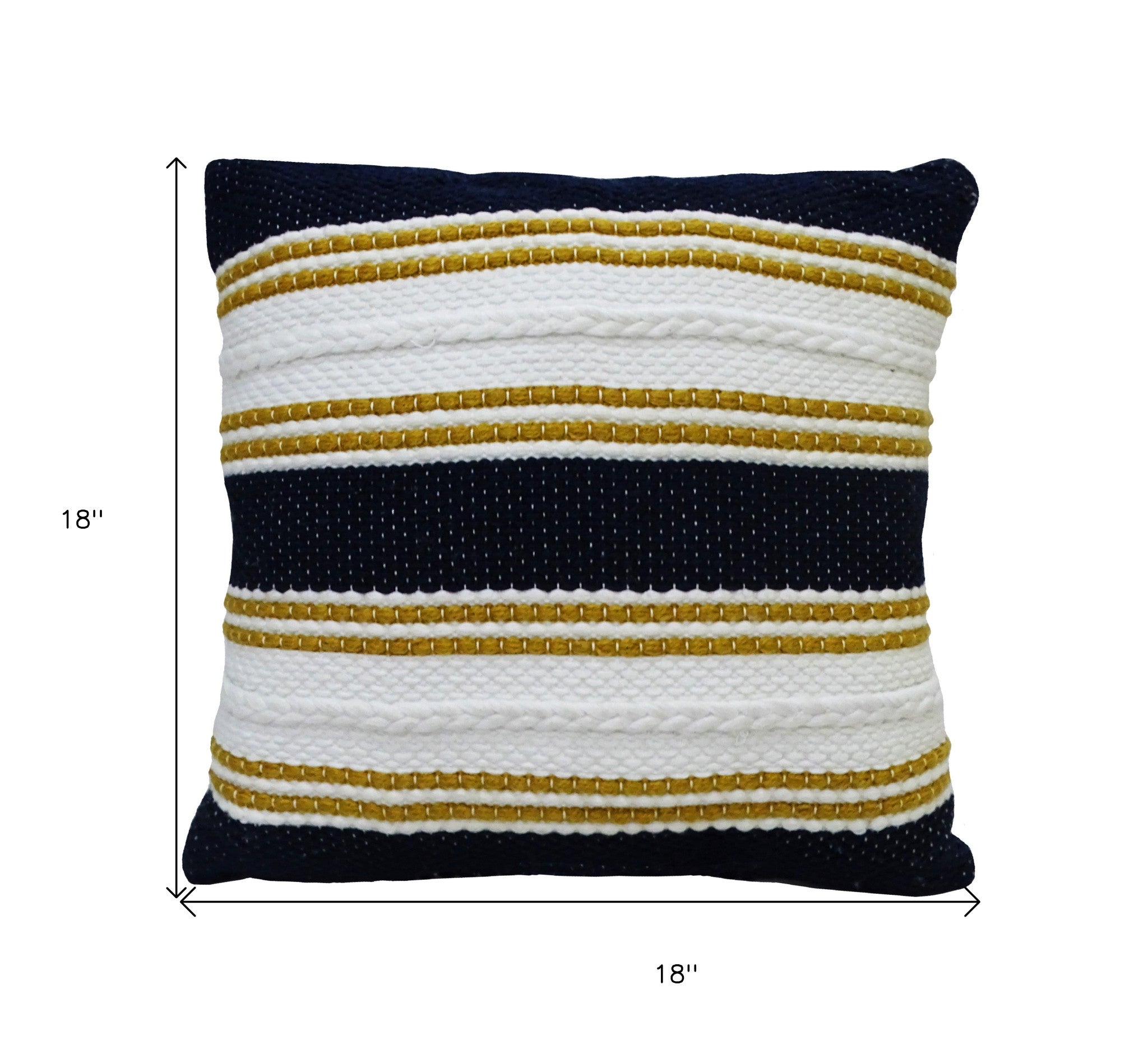 18" X 18" Black And Yellow Zippered Striped Indoor Outdoor Throw Pillow - Outdoor