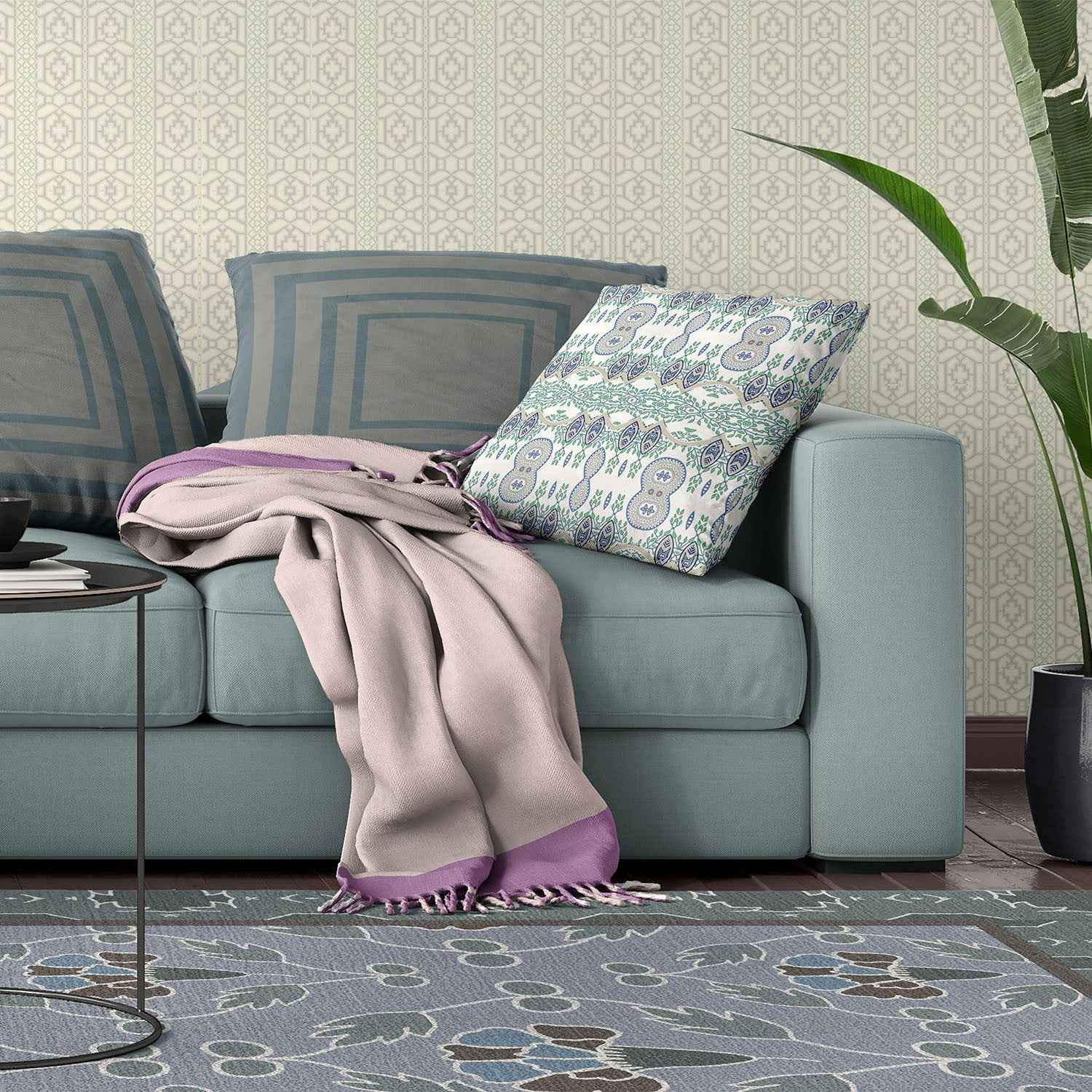 20" X 20" Off White And Beige Blown Seam Paisley Indoor Outdoor Throw Pillow