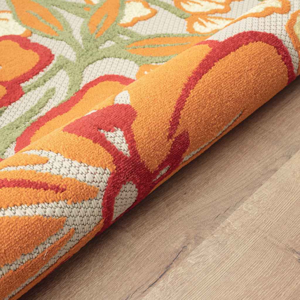 5' X 8' Orange And Ivory Handmade Indoor Outdoor Area Rug