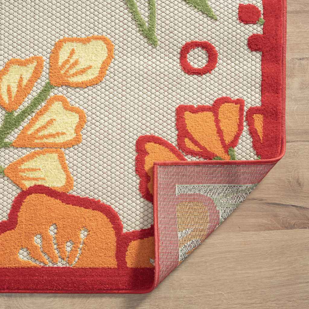 5' X 8' Orange And Ivory Handmade Indoor Outdoor Area Rug