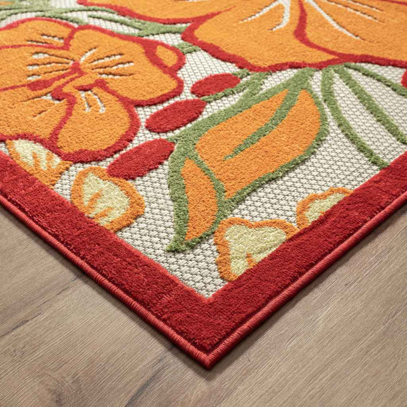 5' X 8' Orange And Ivory Handmade Indoor Outdoor Area Rug