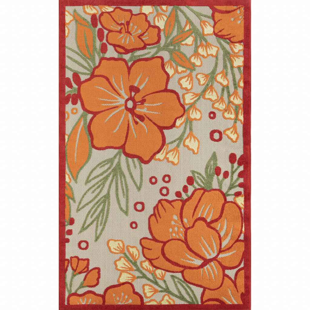 5' X 8' Orange And Ivory Handmade Indoor Outdoor Area Rug