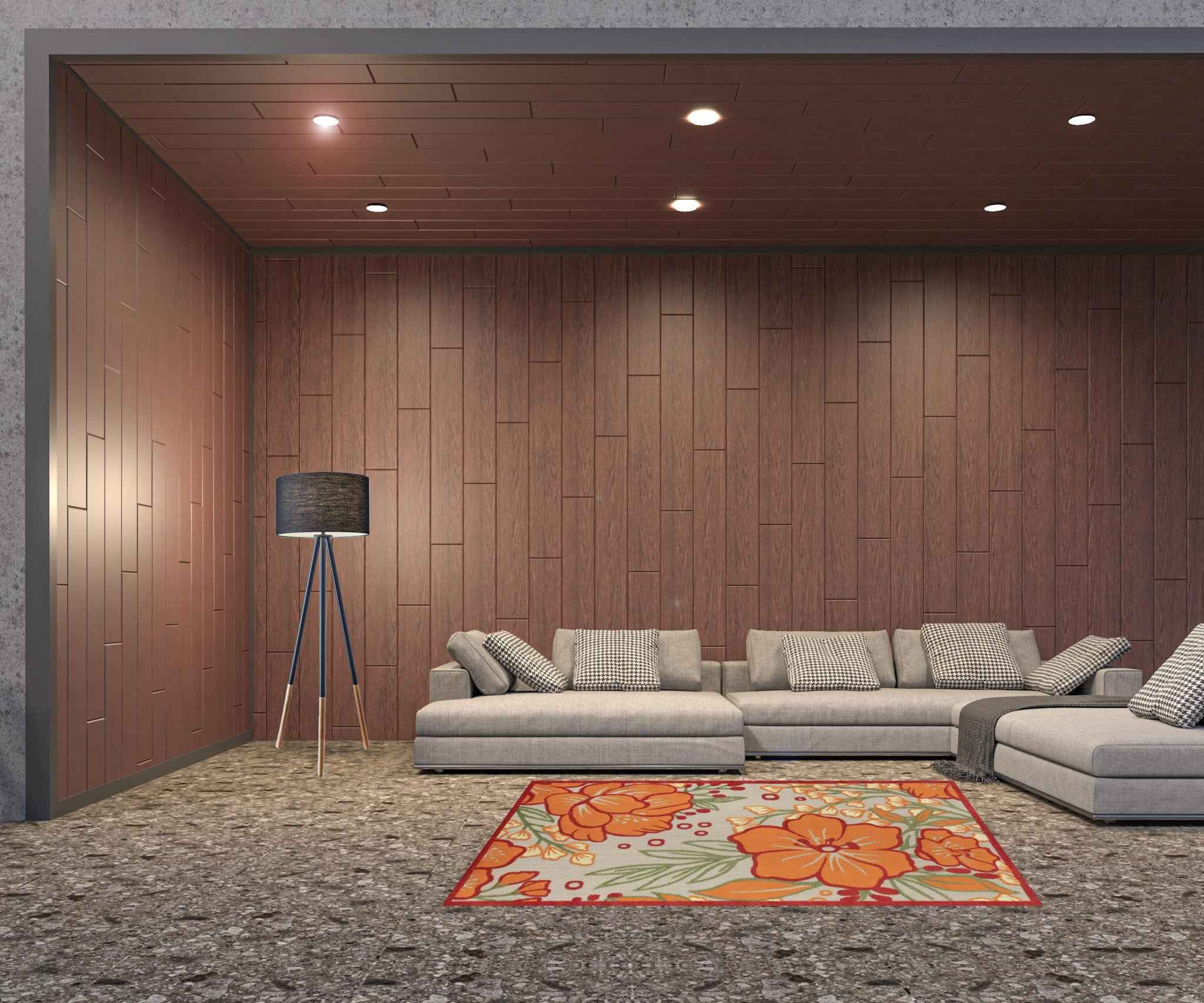 5' X 8' Orange And Ivory Handmade Indoor Outdoor Area Rug