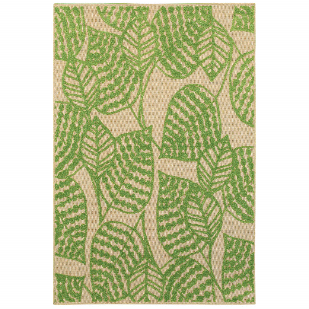 2' X 3' Beige and Black Floral Stain Resistant Indoor Outdoor Area Rug - Outdoor