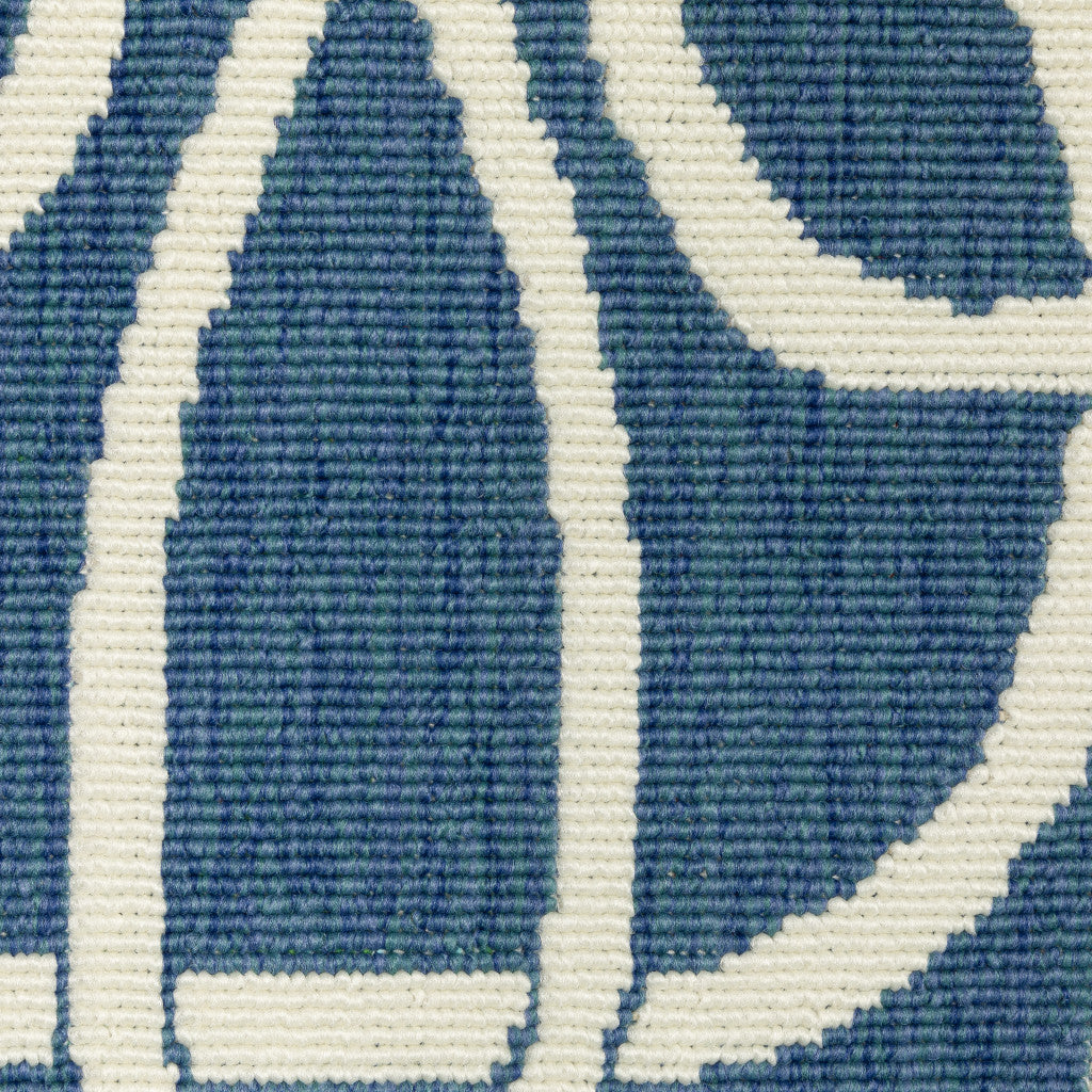 2' X 8' Blue and Ivory Geometric Stain Resistant Indoor Outdoor Area Rug - Outdoor