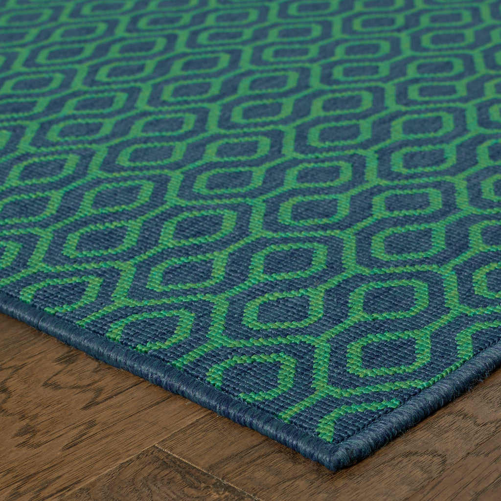 5' X 8' Blue and Green Geometric Stain Resistant Indoor Outdoor Area Rug - Outdoor