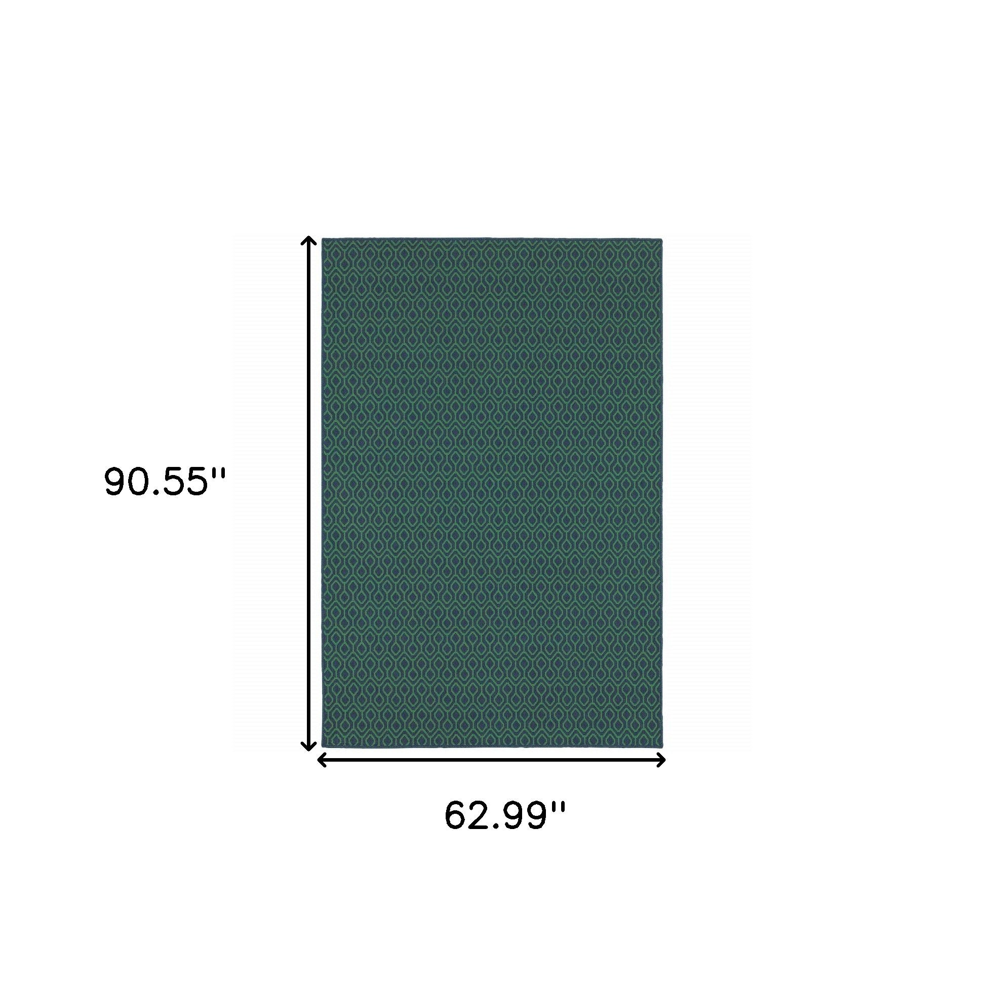 5' X 8' Blue and Green Geometric Stain Resistant Indoor Outdoor Area Rug - Outdoor