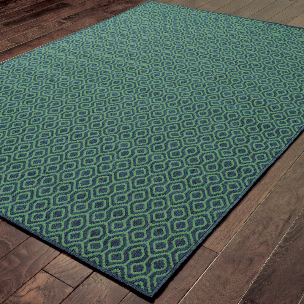 5' X 8' Blue and Green Geometric Stain Resistant Indoor Outdoor Area Rug - Outdoor