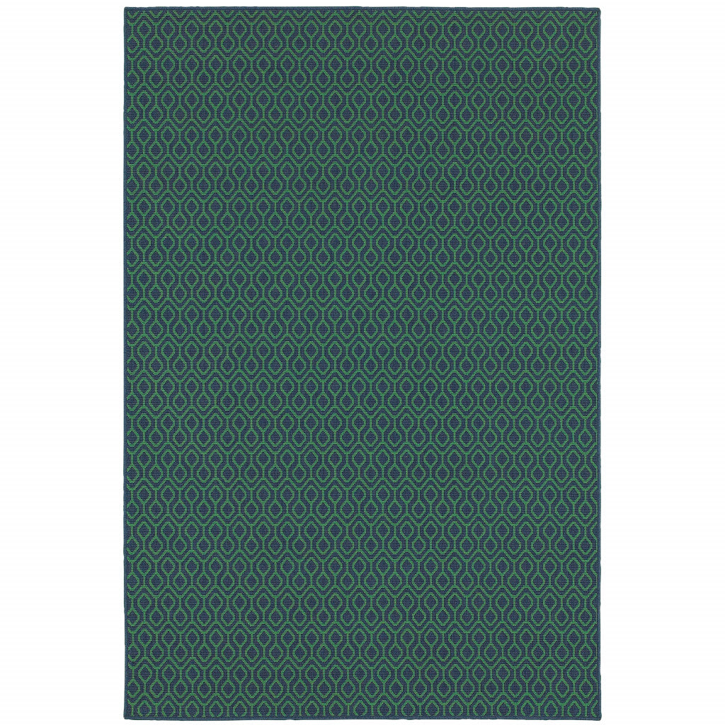 5' X 8' Blue and Green Geometric Stain Resistant Indoor Outdoor Area Rug - Outdoor