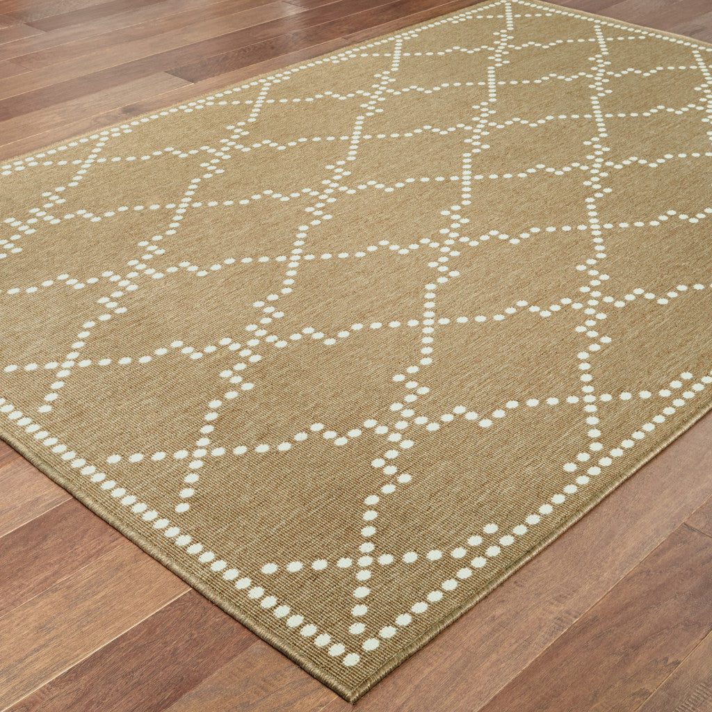 4' X 6' Tan Geometric Stain Resistant Indoor Outdoor Area Rug - Outdoor