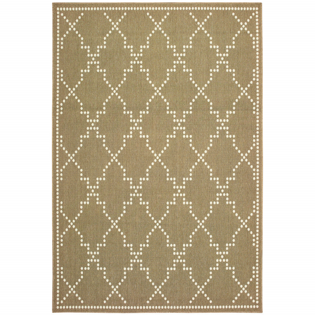 4' X 6' Tan Geometric Stain Resistant Indoor Outdoor Area Rug - Outdoor