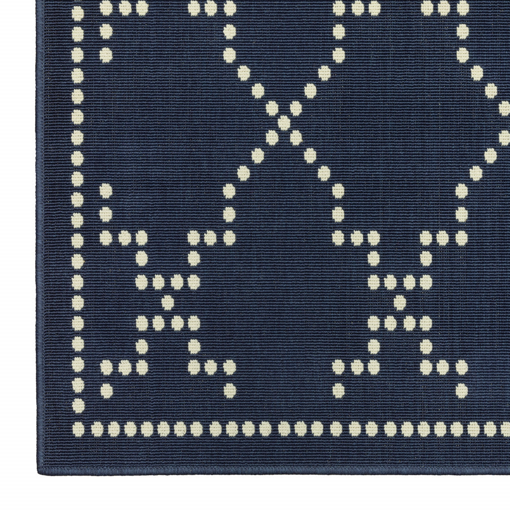 2' X 8' Blue and Ivory Geometric Stain Resistant Indoor Outdoor Area Rug - Outdoor