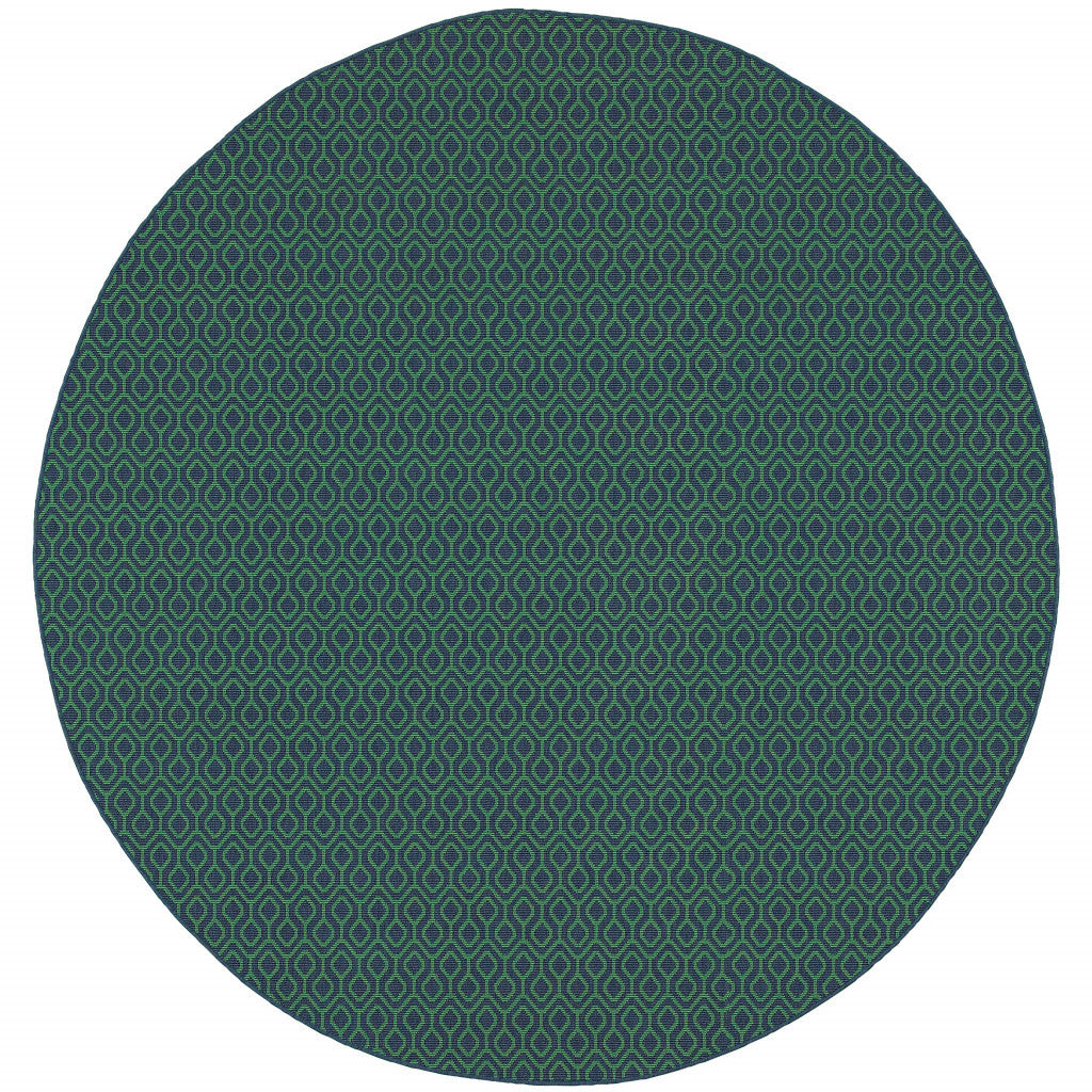8' X 8' Blue and Green Round Geometric Stain Resistant Indoor Outdoor Area Rug - Outdoor