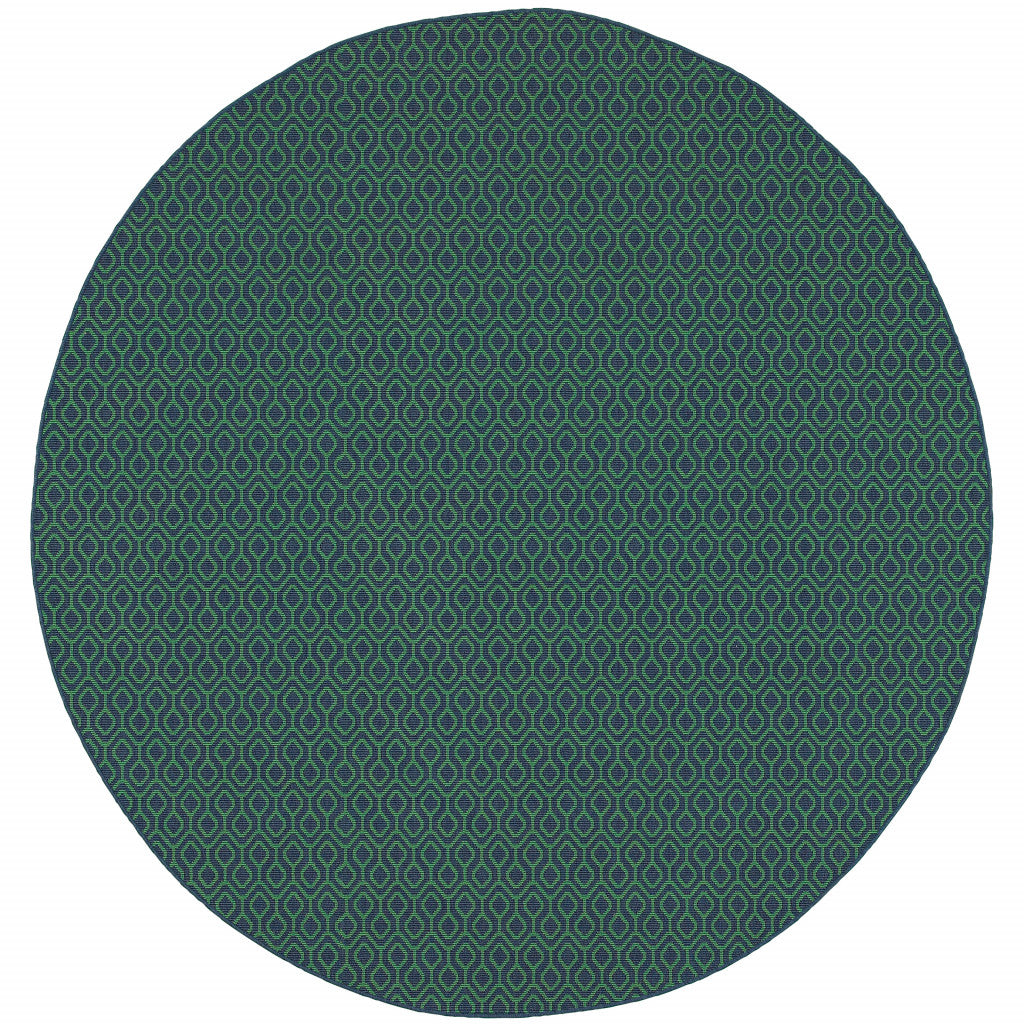 8' X 8' Blue and Green Round Geometric Stain Resistant Indoor Outdoor Area Rug - Outdoor