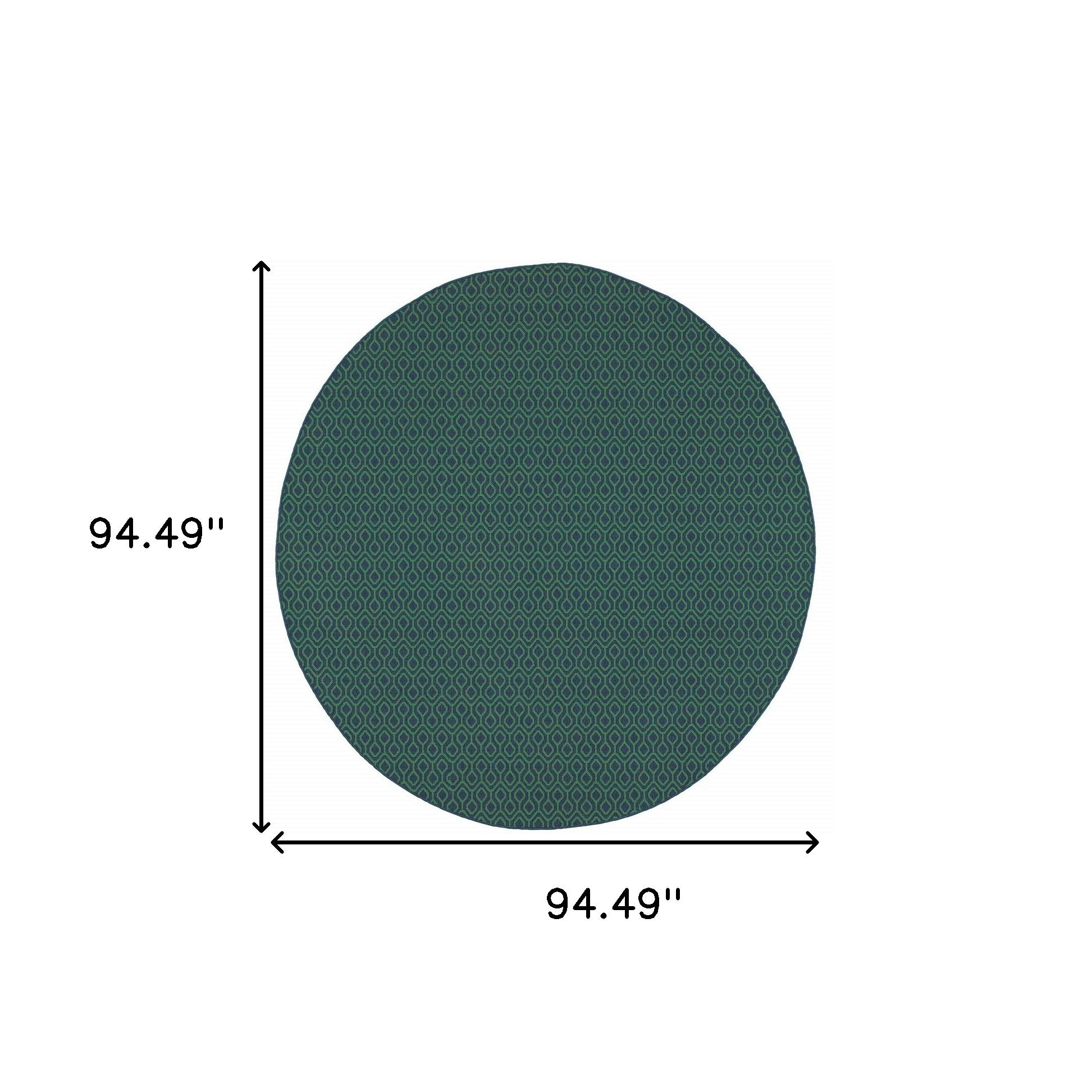 8' X 8' Blue and Green Round Geometric Stain Resistant Indoor Outdoor Area Rug - Outdoor