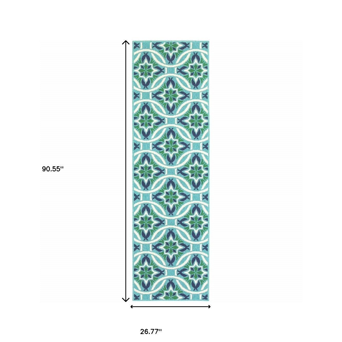 2' X 8' Blue and Green Geometric Stain Resistant Indoor Outdoor Area Rug - Outdoor