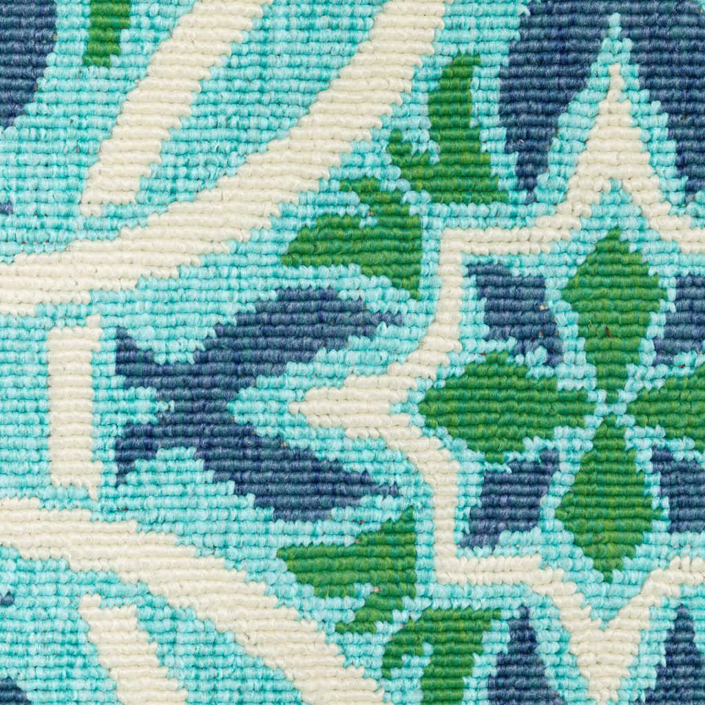 2' X 8' Blue and Green Geometric Stain Resistant Indoor Outdoor Area Rug - Outdoor